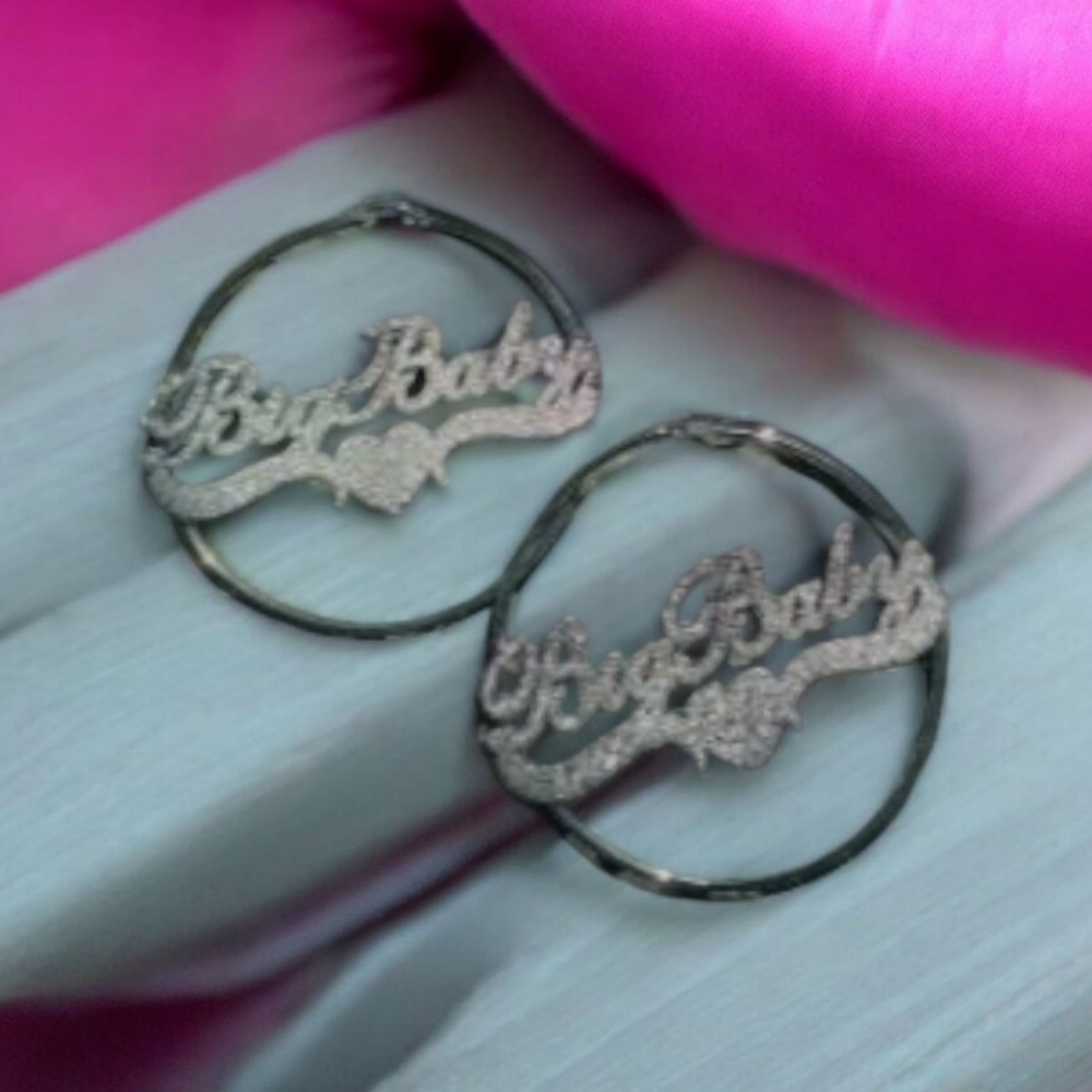 Big Baby Silver Hoop Heart Earrings